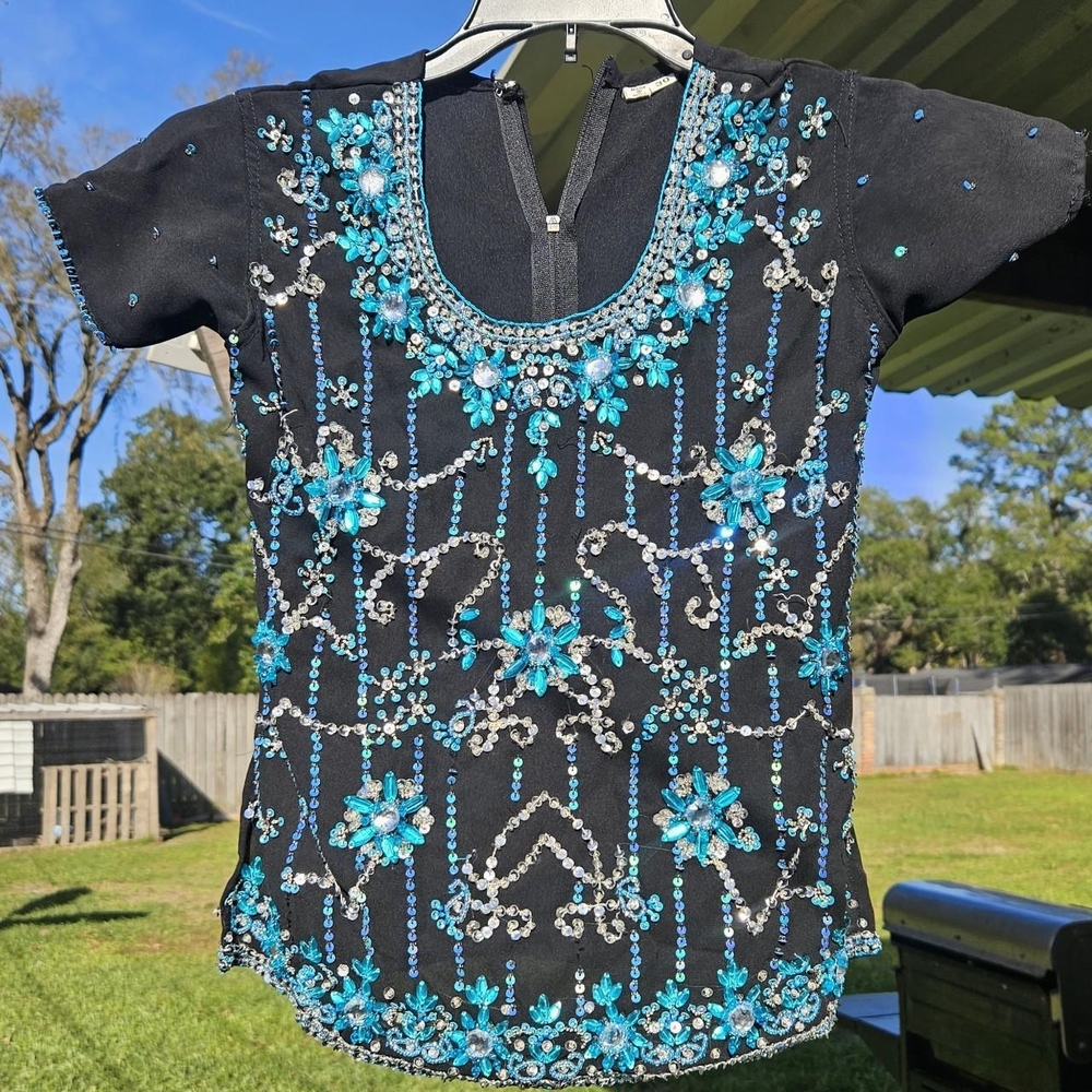 Embellished Black and Blue Women's Top